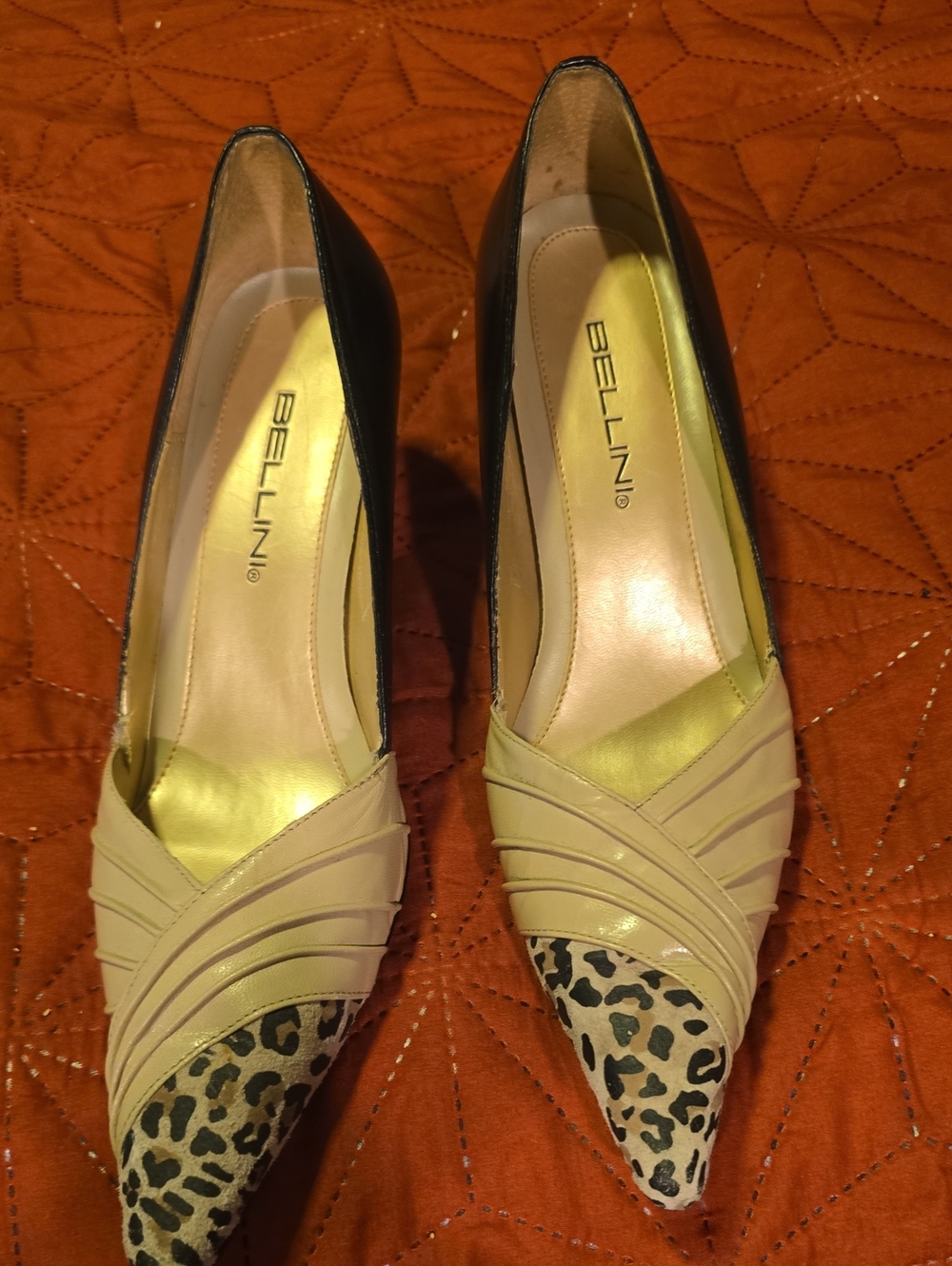 Bellini Two-Tone Pointed Pumps in Beige and Leopard